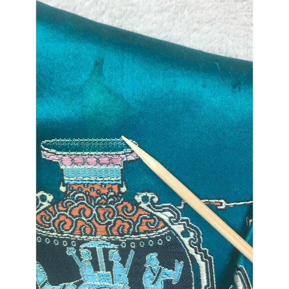 VTG 50's Golden Lotus at Waikiki Satin Embroidered Jacket Pockets Teal Boho Sz L - Picture 7 of 11